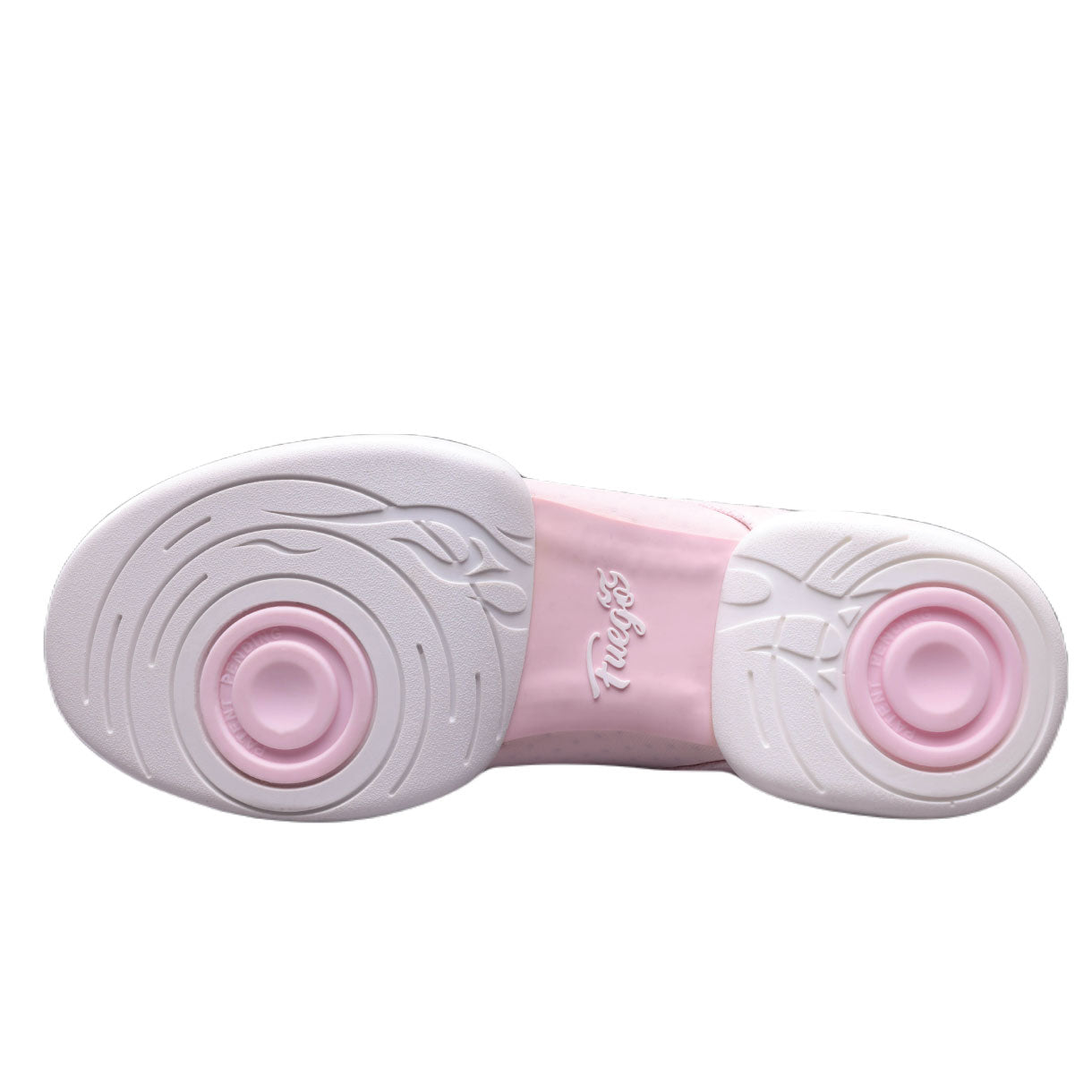 Pinkfarbene „Fuego Dance Sneakers Split Sole“ von Fuego Dance Shoes mit kreisförmiger Traktion und stoßdämpfender Innensohle.